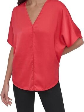 DKNY Red V-Neck Dolman Blouse
